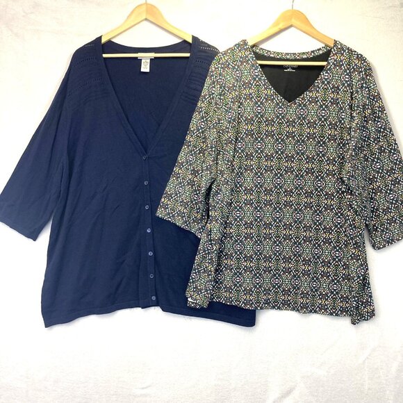 Lot of 2 Catherines Top Cardigan Womens 3X 26/28W Navy Blue 3/4 Sleeve Shirt - Picture 1 of 13